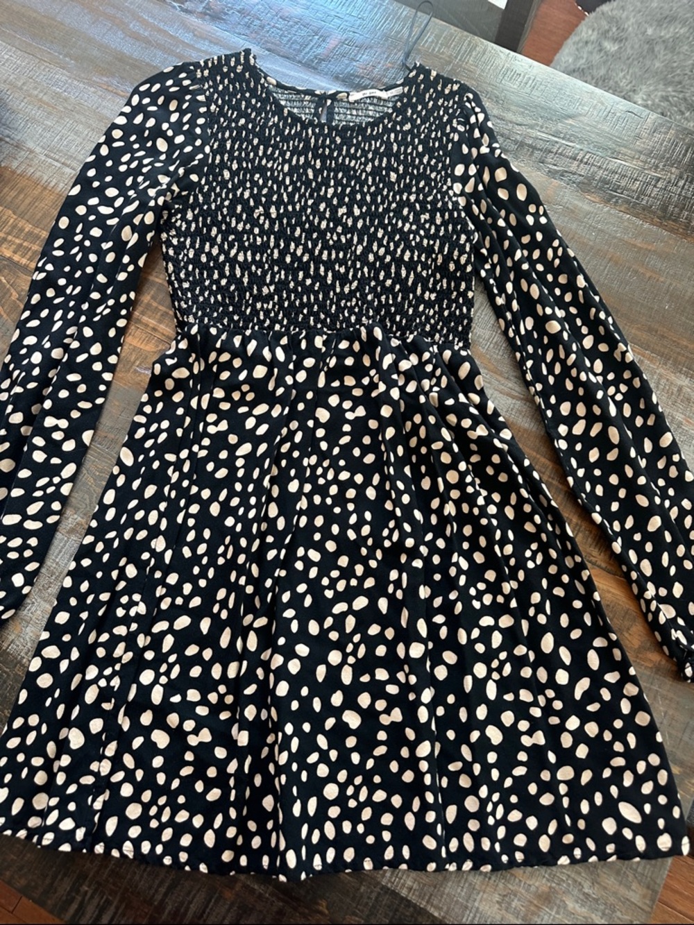 miami Black Long Sleeve Dress with Cream Spot Print